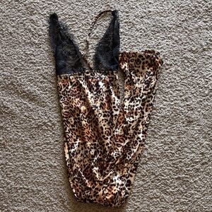 Source Unknown Leopard Print Maxi Dress with Black Lace